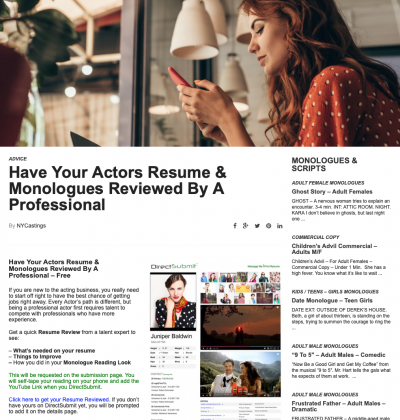 Get You Resume, Reels and Monologues Reviewed