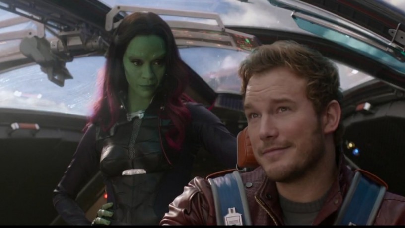 Zoe Saldana and Chris Pratt in Guardians of the Galaxy